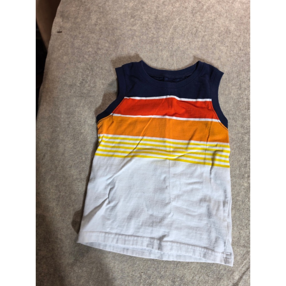 Cat & Jack Boys Tank Top 4T Navy Orange Yellow White Striped MuscleTeeSleeveless - Picture 1 of 5
